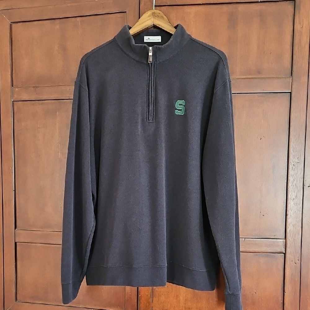 Peter Millar Tri-Blend Melange Fleece *Michigan State*Quarter-Zip Sweater, XL